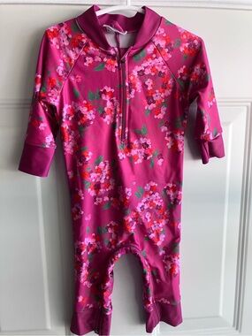 Honeysuckle swim sun suit pink purple floral 6-12 months
